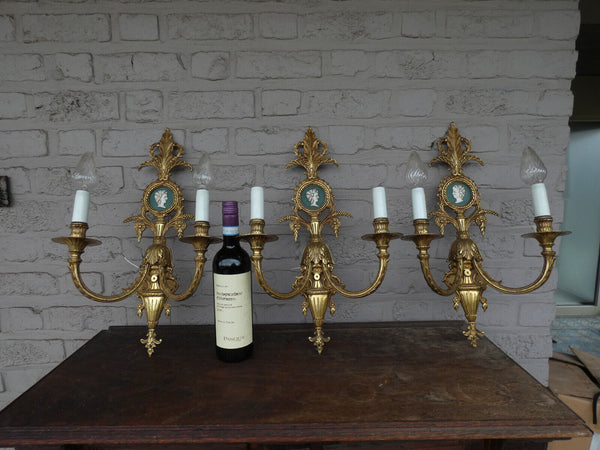 Set 3 Vintage Bronze large Wall lights sconces portrait medaillon