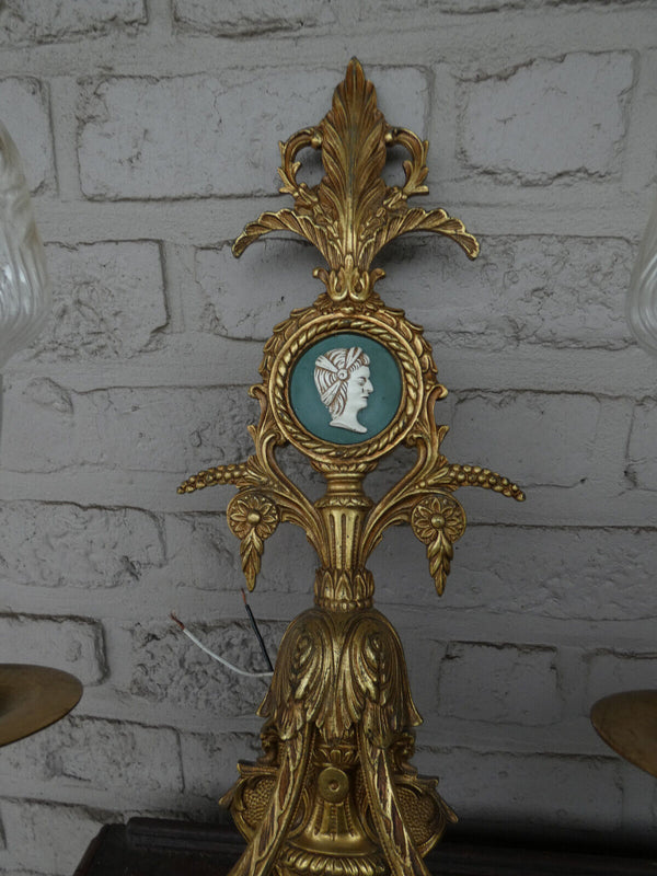 Set 3 Vintage Bronze large Wall lights sconces portrait medaillon