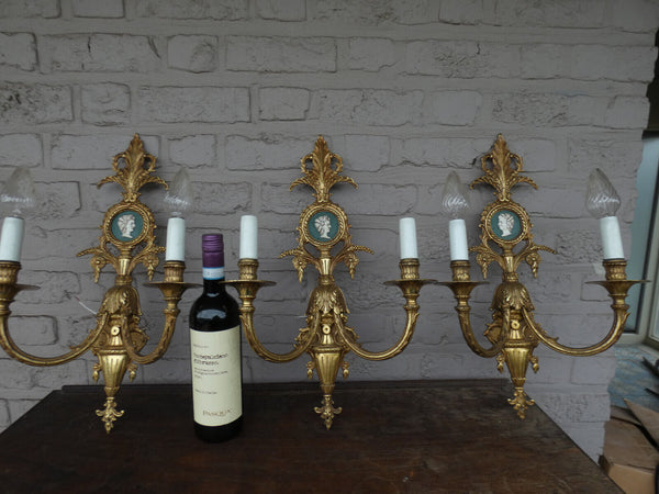 Set 3 Vintage Bronze large Wall lights sconces portrait medaillon