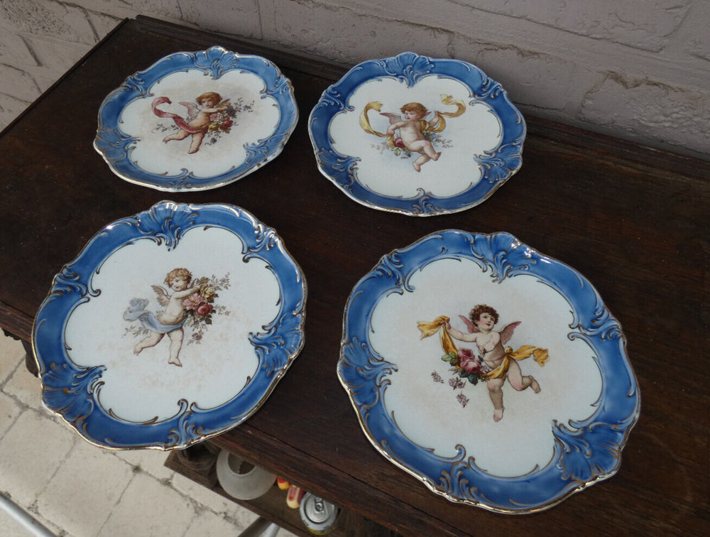 Set 4 vintage 50s porcelain putti cherub romantic figural plates