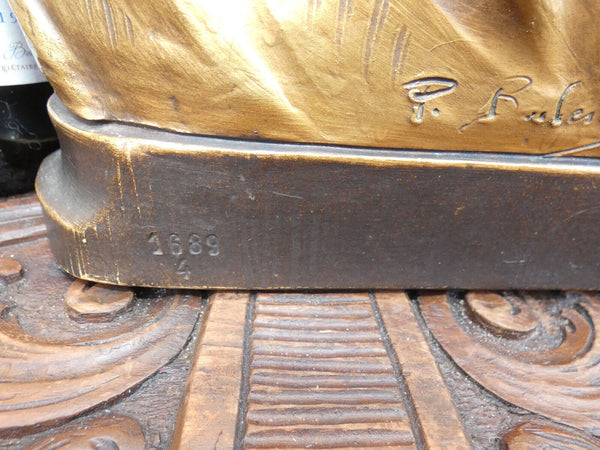 Antique Belgian Terracotta gold gilt sacred jesus  bust statue sculpture signed