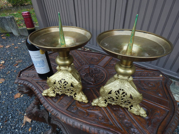 PAIR bronze  church altar candlestick Candle holder dragon paws religious