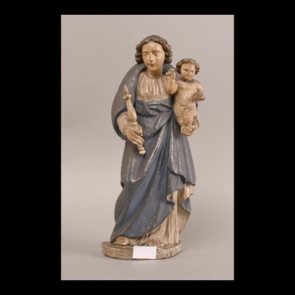 17thc Antique Wood carved polychrome Madonna Child sculpture statue religious