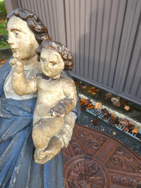 17thc Antique Wood carved polychrome Madonna Child sculpture statue religious