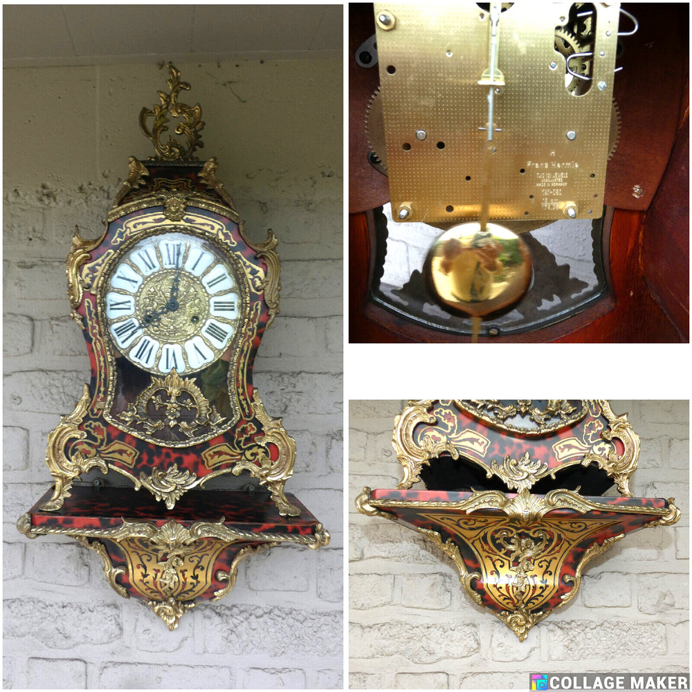 Vintage BOULLE inlay decor Clock with console 1970