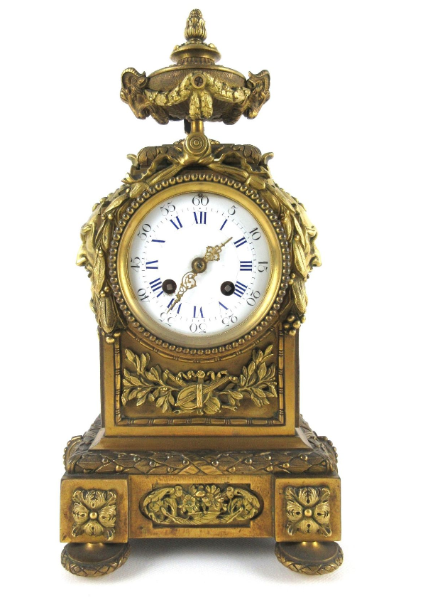 Antique French Bronze Satyr devil ram heads mantel clock 19thc rare