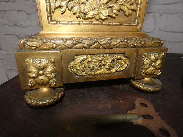 Antique French Bronze Satyr devil ram heads mantel clock 19thc rare