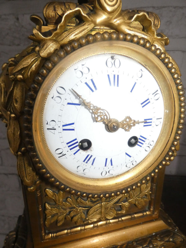 Antique French Bronze Satyr devil ram heads mantel clock 19thc rare