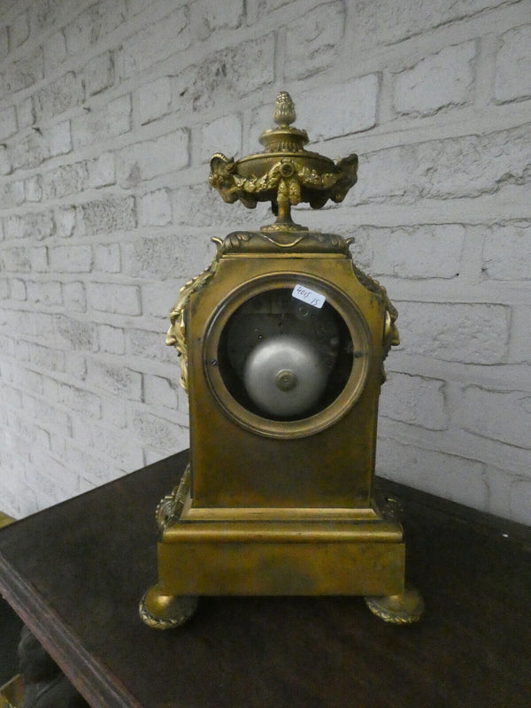 Antique French Bronze Satyr devil ram heads mantel clock 19thc rare