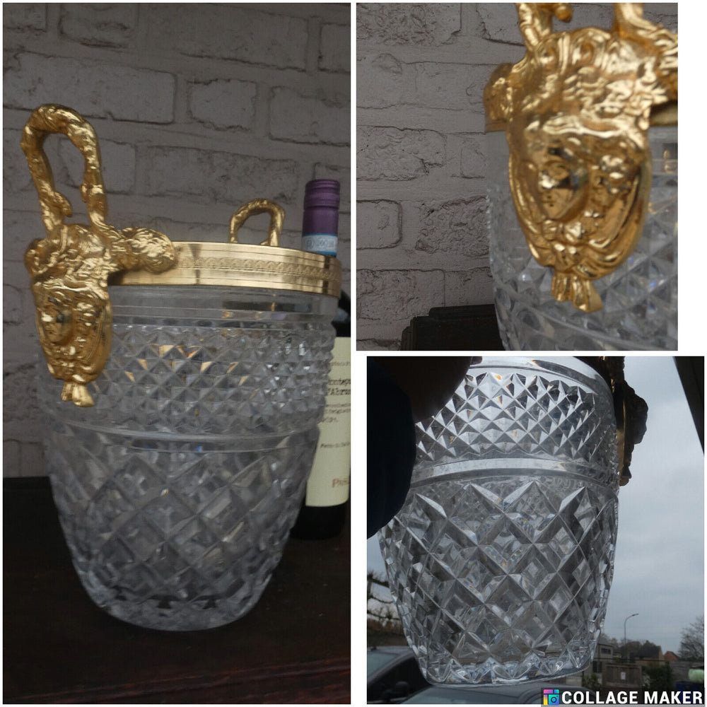 Vintage ICe champagne Crystal glass portrait head bucket