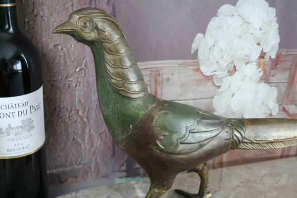 1930's ART DECO Pheasant Spelter Fegule patinated on marble base