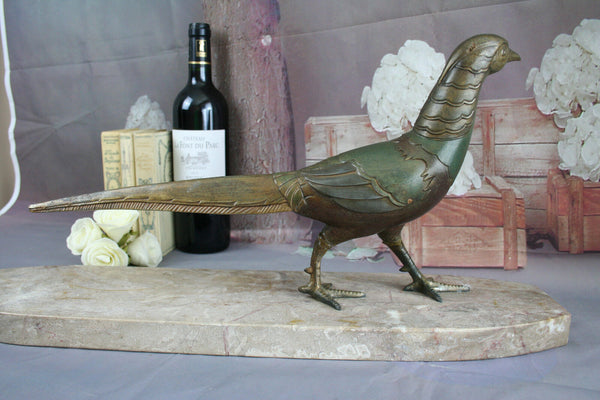 1930's ART DECO Pheasant Spelter Fegule patinated on marble base
