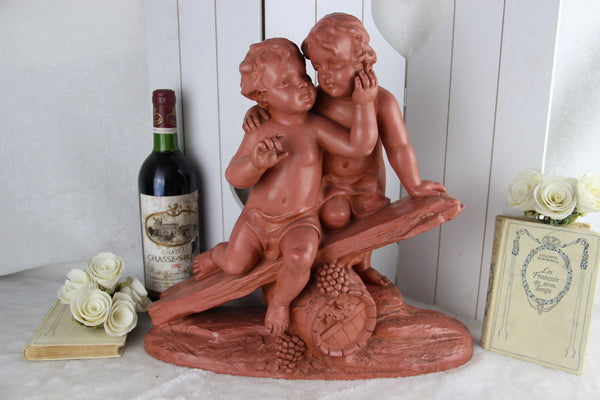 Terra cotta putti group sculpture 1930 art Deco  after Pietro Balestra Signed