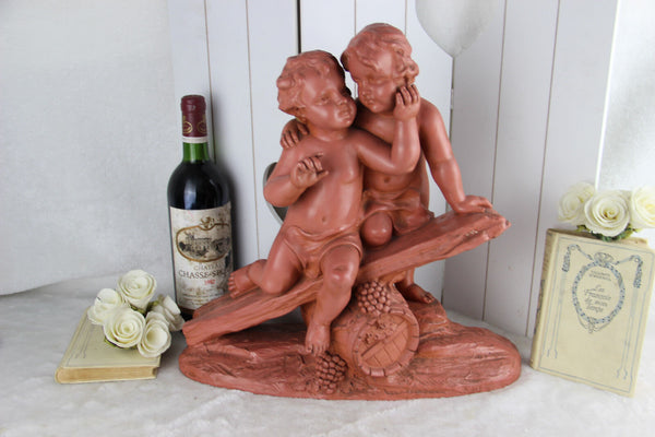 Terra cotta putti group sculpture 1930 art Deco  after Pietro Balestra Signed