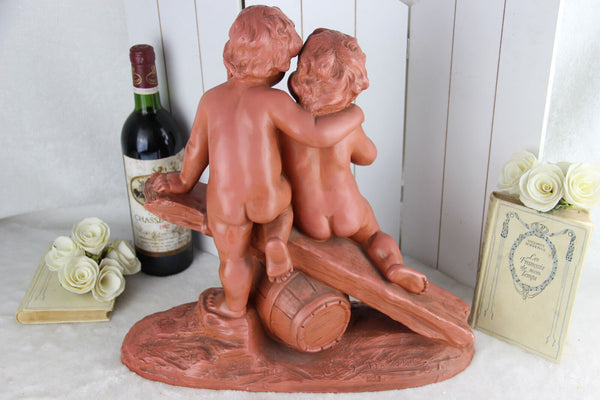 Terra cotta putti group sculpture 1930 art Deco  after Pietro Balestra Signed