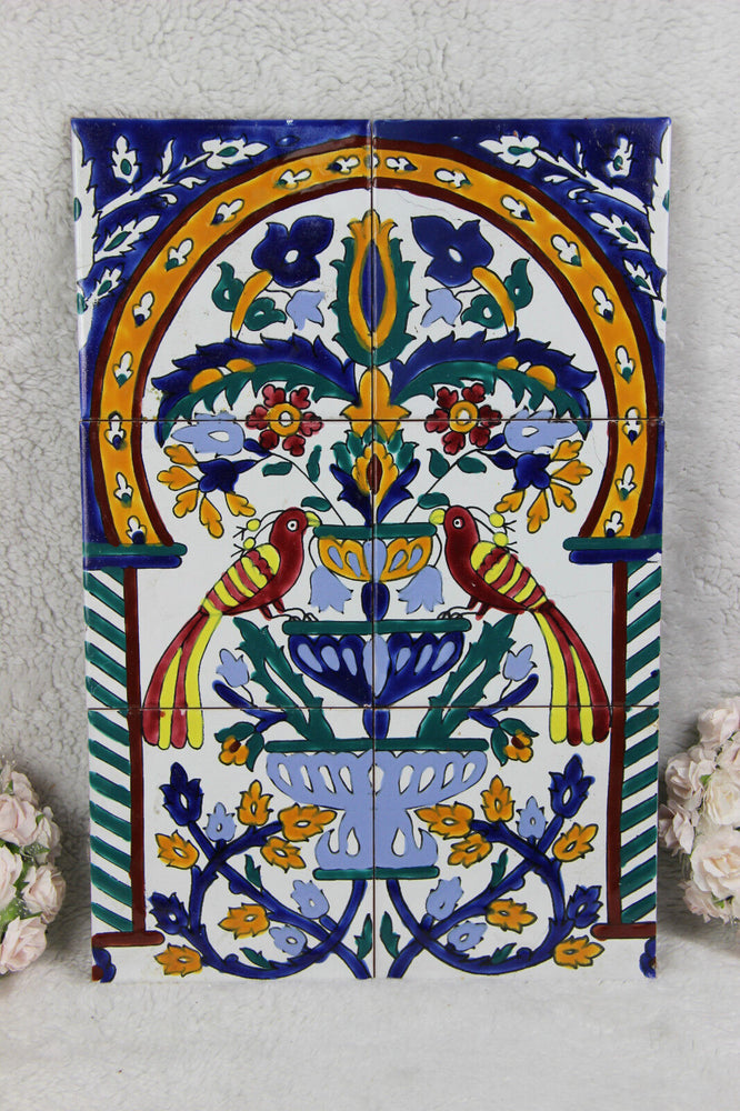 Vintage Tiles panel Art nouveau floral birds parrot decor