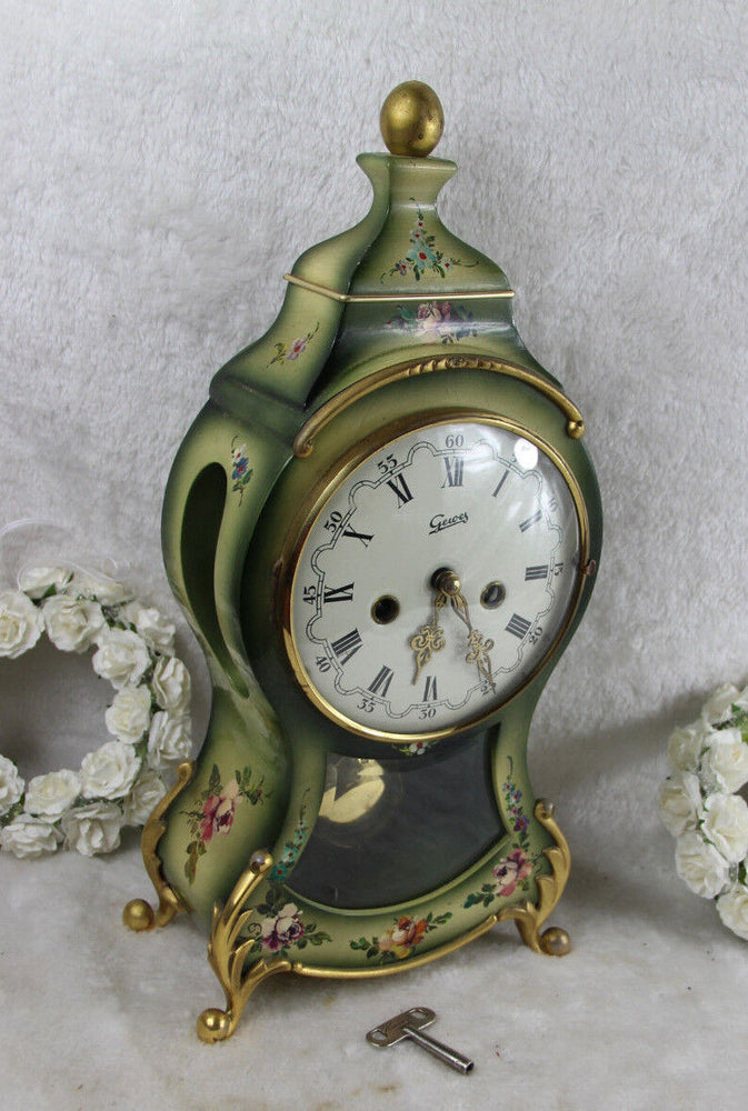 Vintage German hand paint floral table clock 1970  Rare