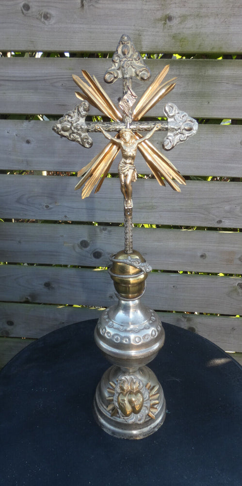 antique metal crucifix snake sacred heart
