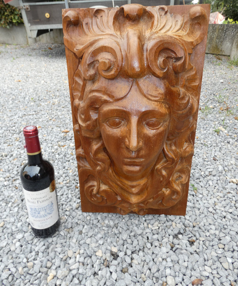 Vintage large Wood carved portrait head wall plaque