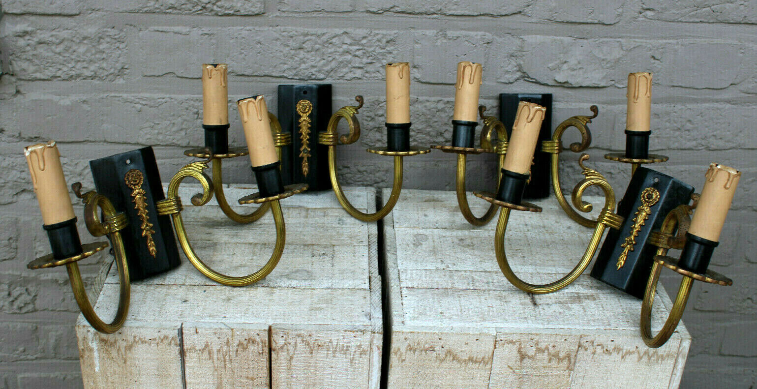 SET 4 Vintage french empire design metal wall lights sconces 1970