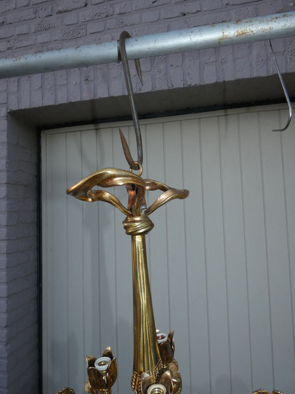 French bronze Flower basket putti porcelain Chandelier lamp rare