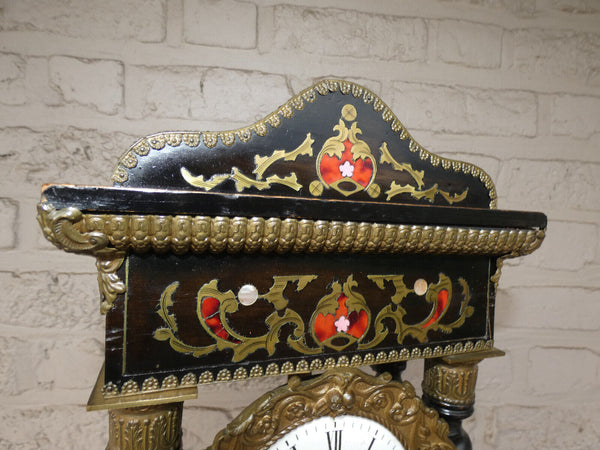 Antique 19thc napoleon III black lacquered wood inlay decor mantel clock