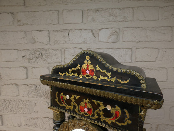Antique 19thc napoleon III black lacquered wood inlay decor mantel clock