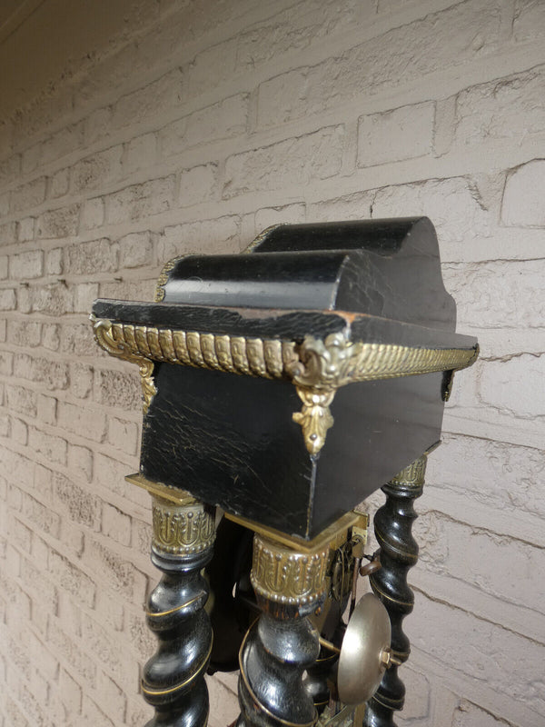 Antique 19thc napoleon III black lacquered wood inlay decor mantel clock