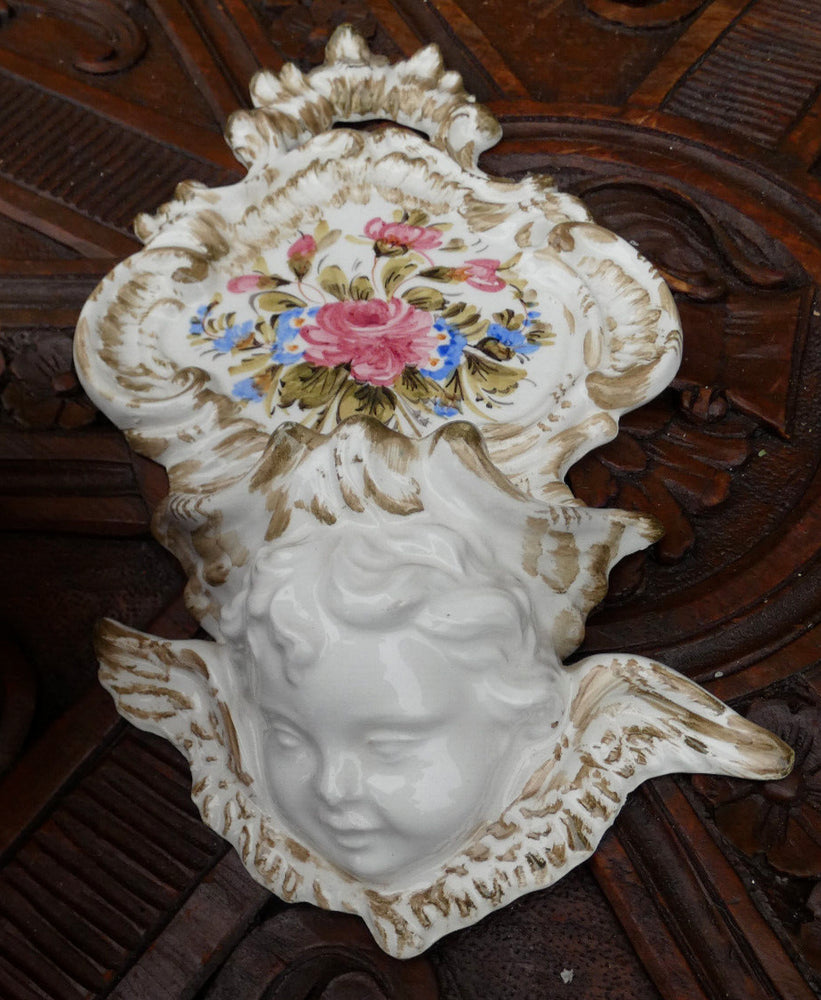 Vintage Floral angel Faience Holy water font