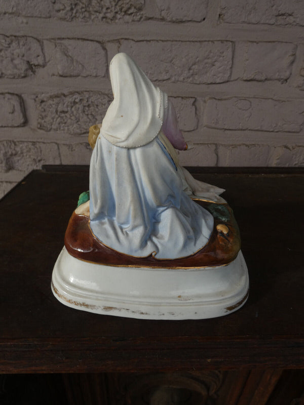 Antique french rare vieux paris porcelain pieta holy water font statue
