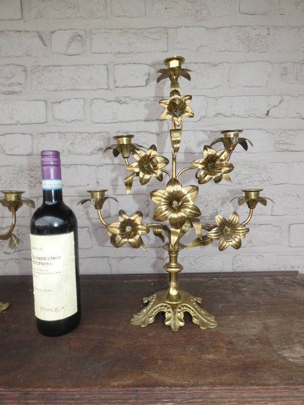 Antique  french religious church altar candelabras candle holders floral rare