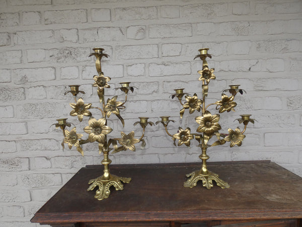 Antique  french religious church altar candelabras candle holders floral rare