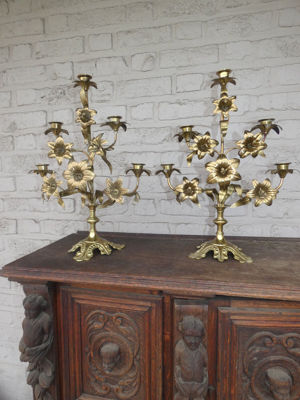 Antique  french religious church altar candelabras candle holders floral rare