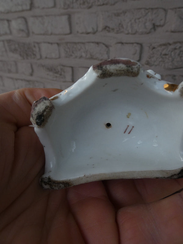 Antique small  french porcelain holy water font praying figurine statue