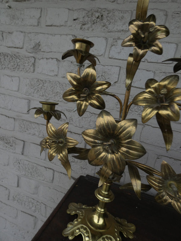 Antique  french religious church altar candelabras candle holders floral rare