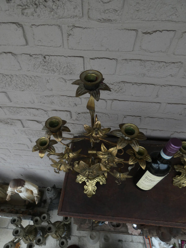 Antique  french religious church altar candelabras candle holders floral rare