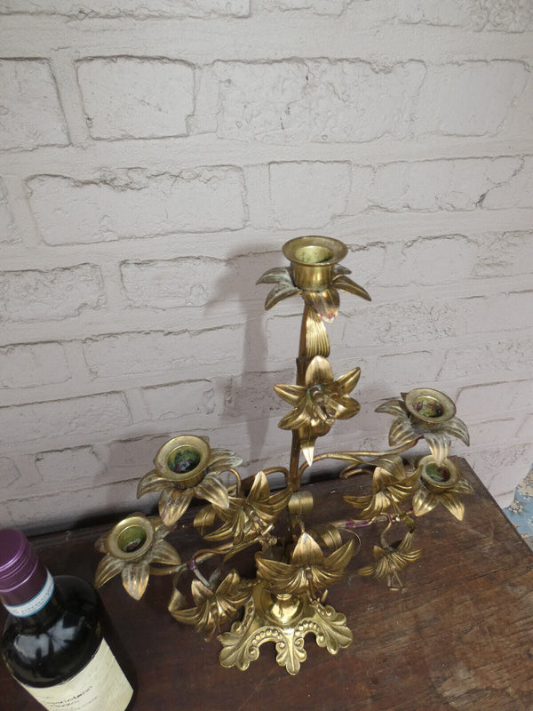Antique  french religious church altar candelabras candle holders floral rare