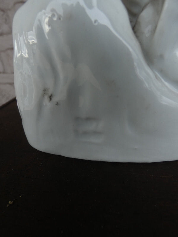 Antique small letu mauger french porcelain holy water font angel statue