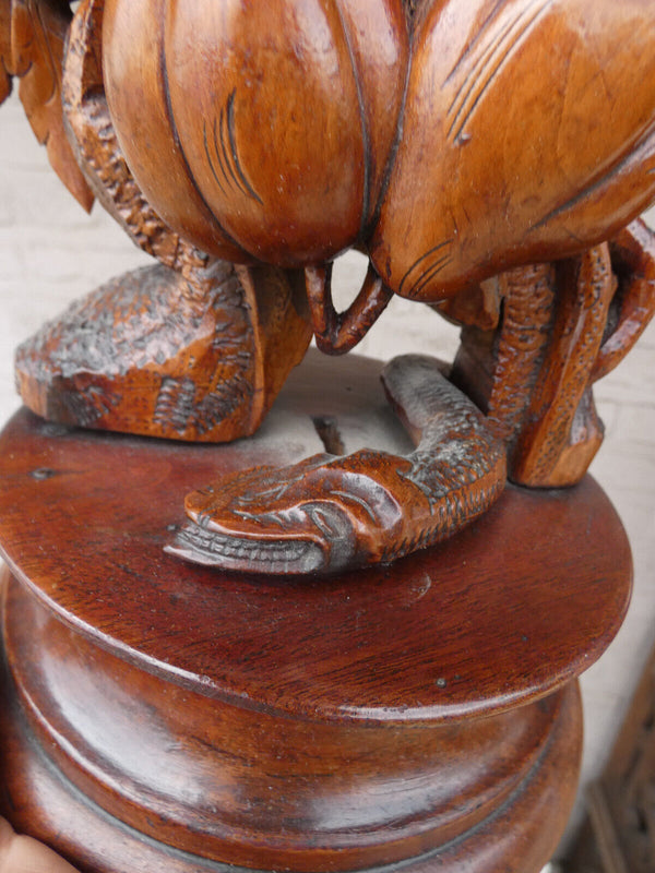 Antique Rare Wood carved crucifix fruits snake religious