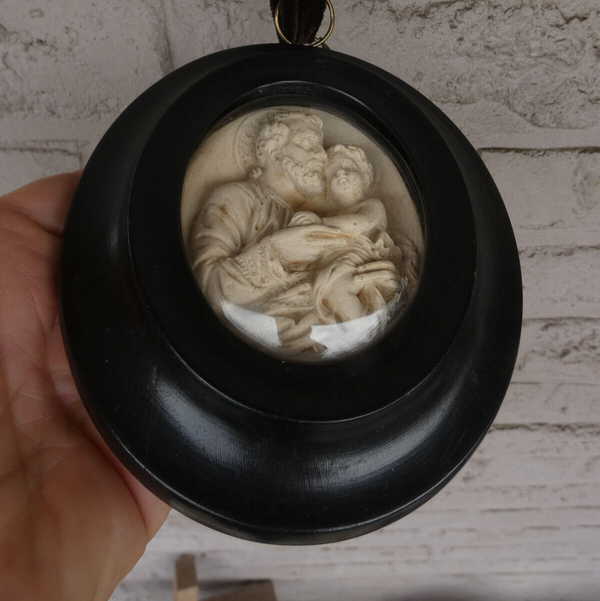 Antique Meerschaum Saint joseph jesus napoleon III wall plaque religious