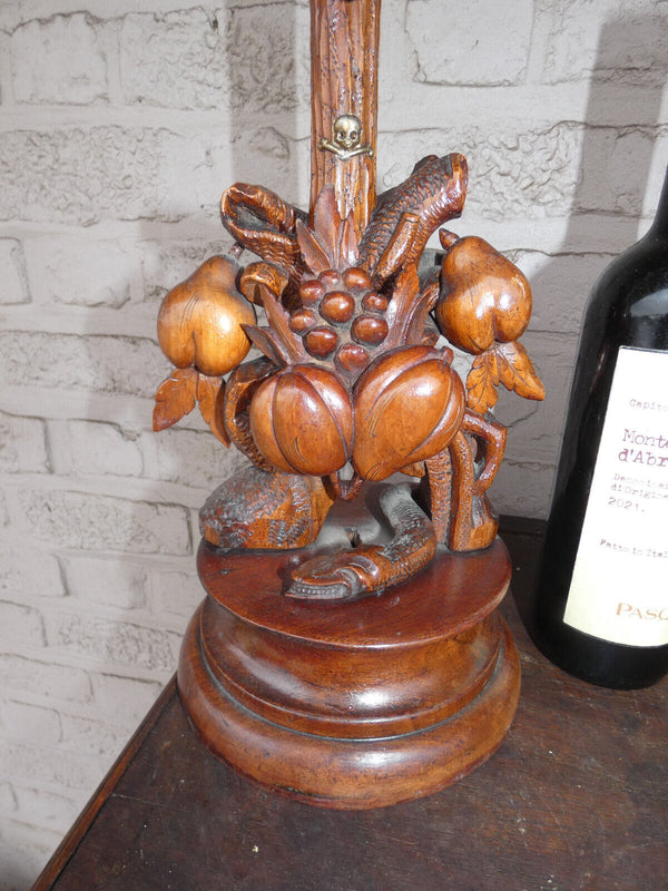 Antique Rare Wood carved crucifix fruits snake religious