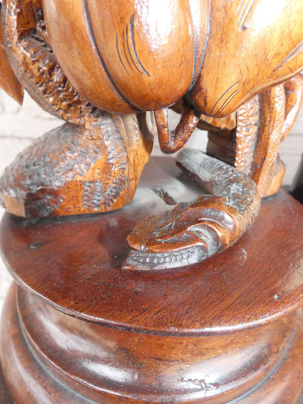 Antique Rare Wood carved crucifix fruits snake religious