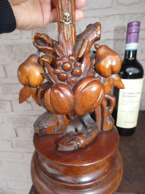 Antique Rare Wood carved crucifix fruits snake religious