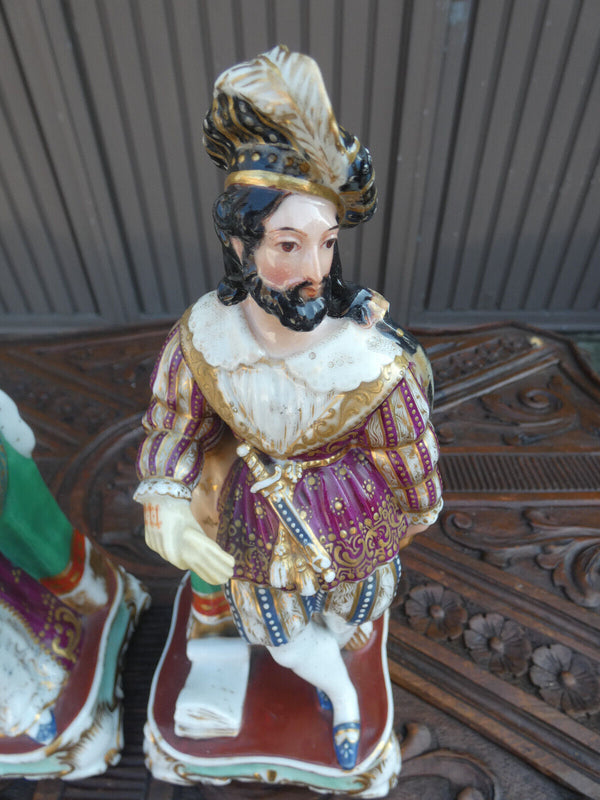 PAIR Antique french vieux paris porcelain pique fleur statue lady man figurine