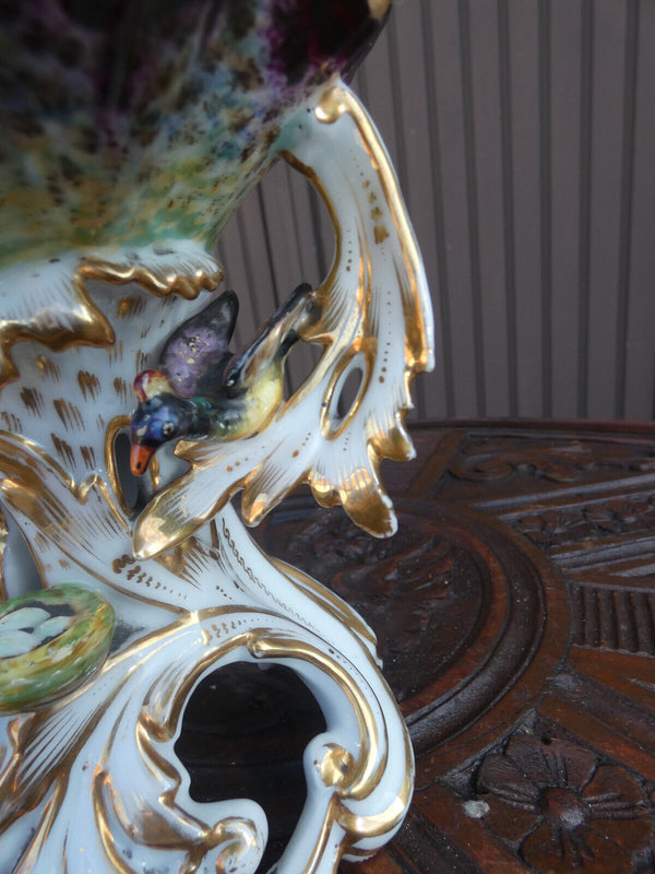 Antique vieux paris porcelain Holy water font bird nest rare religious