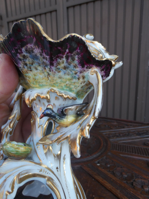 Antique vieux paris porcelain Holy water font bird nest rare religious