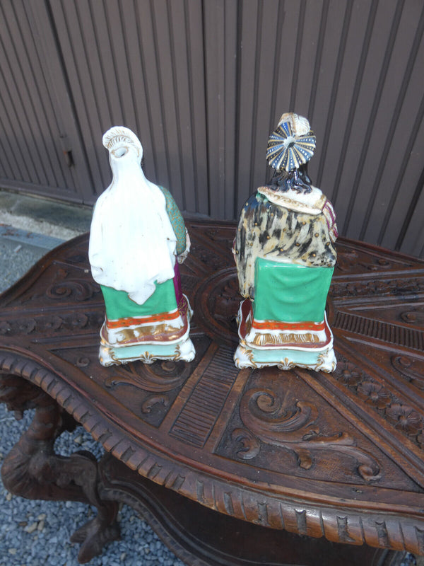 PAIR Antique french vieux paris porcelain pique fleur statue lady man figurine