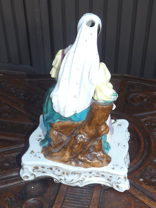 Antique french vieux paris porcelain pique fleur statue lady figurine