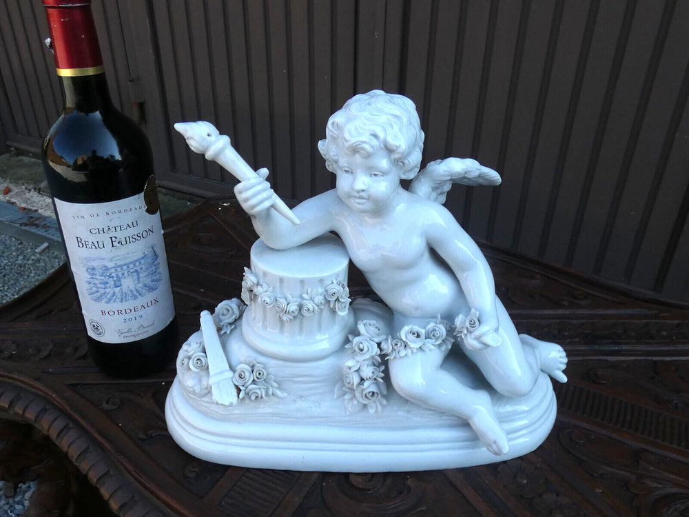 Vintage Capodimonte Putti cherub angel statue white enamel porcelain