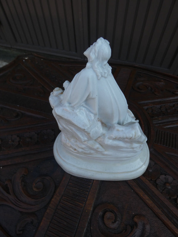 Antique  Bisque porcelain french holy water font jesus praying Statue religious